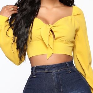 Yellow Crop Top Long sleeve Shirt